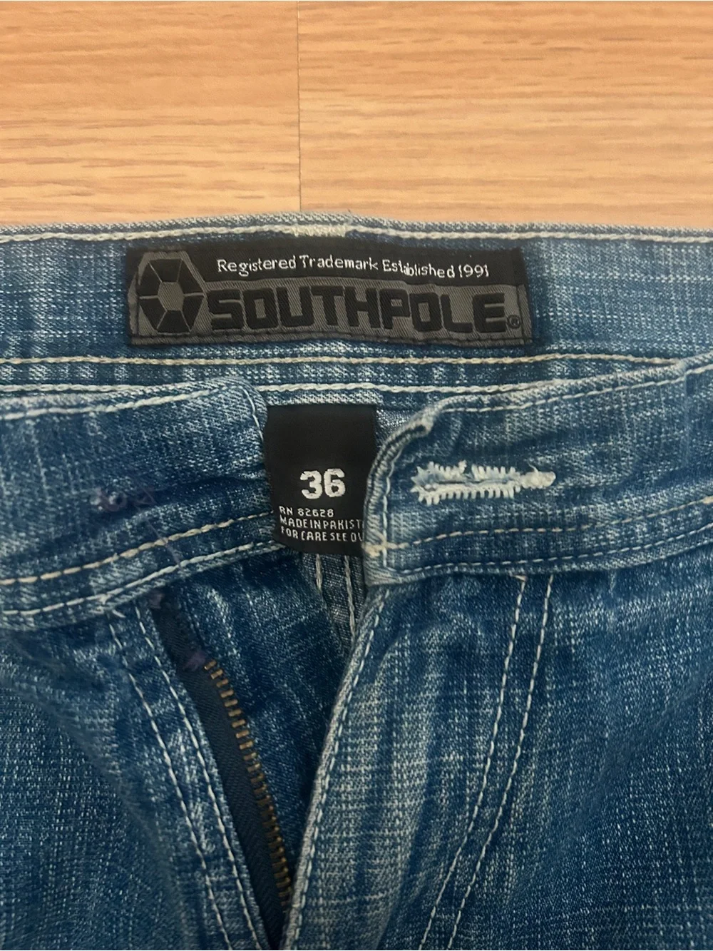 South Pole Mens Relaxed Wide-Leg Dark Blue Jeans